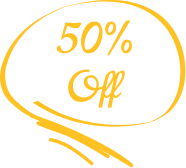 rev_home5_6.png Yellow handwritten text reads 50% Off inside a roughly drawn, circular yellow outline with a few lines extending from the bottom. The background is light gray.