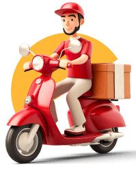 Delivery man on scooter with package. Speedy home delivery.