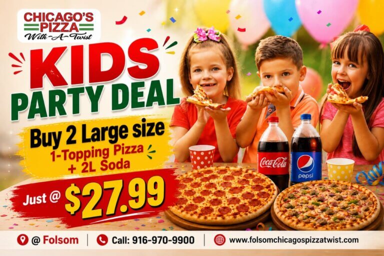 KIds Party Deal - Best Pizza Deal at Chicago's Pizza Twist Folsom https://folsomchicagospizzatwist.com/deals/