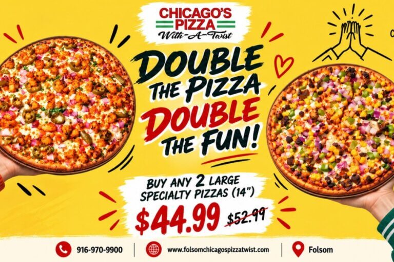 Chicago's Pizza with a Twist: 2 large specialty pizzas for $44.99 in Folsom.