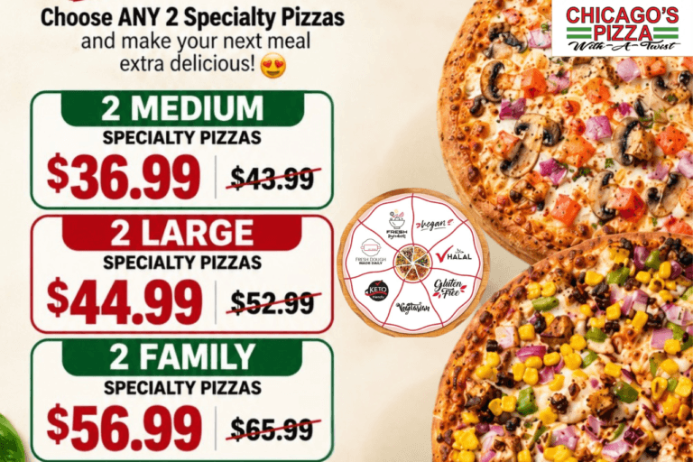 Chicago's Pizza: 2 Large Specialty Pizzas for $44.99, best pizza Folsom
