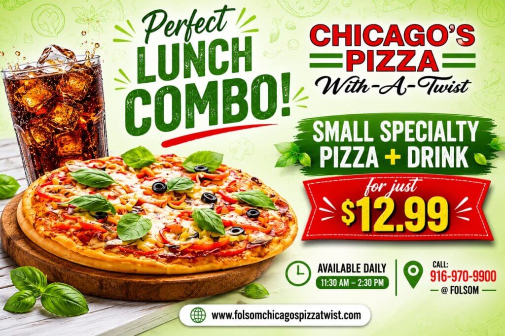 Buy 1 Small Size Specialty Pizza  + Soda Only @ $12.99 - Chicago's Pizza Twist Folsom