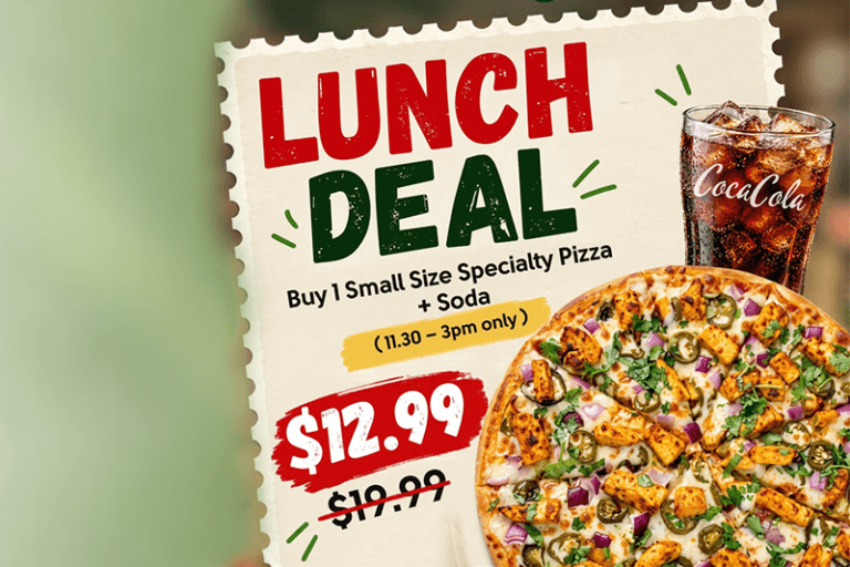 Folsom pizza lunch deal: Buy 1 small specialty pizza & soda for $12.99. Includes breadsticks & wings.