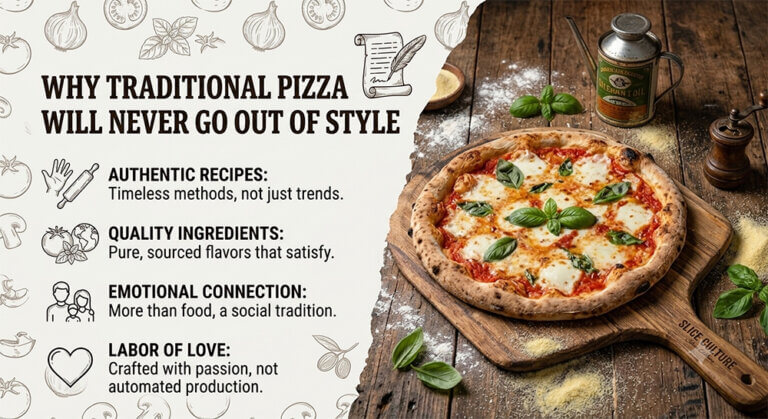 Why Traditional Pizza Will Never Go Out Of Style: Authentic recipes, quality ingredients, emotional connection, labor of love.