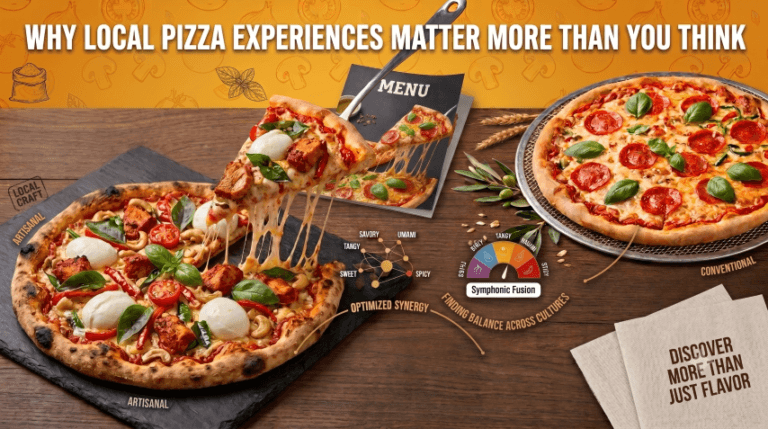 Two delicious pizzas, one artisanal, one pepperoni, with text "Why Local Pizza Experiences Matter